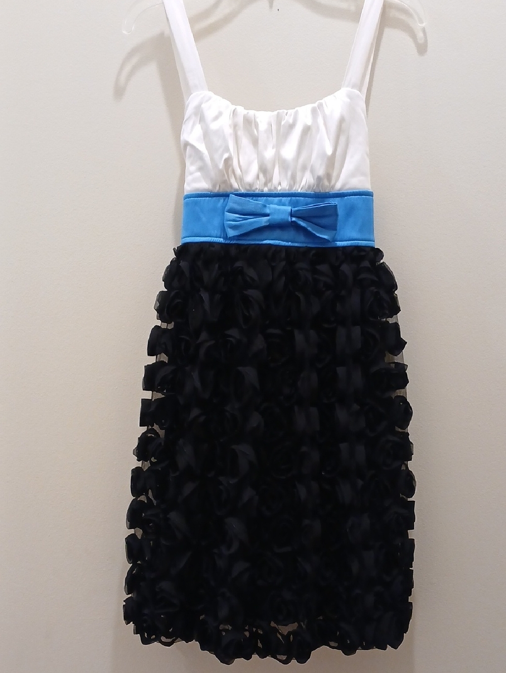 Ruby Rox White Bodice Blue Sash Black Rosette Skirt Girls' Dress Size 14